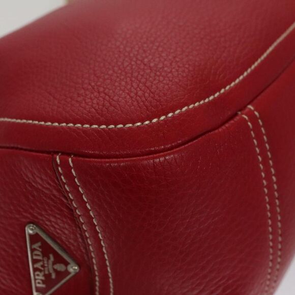 Prada Triangle Logo Red Leather Shoulder Bag (Pre-Owned) - Picture 9 of 16